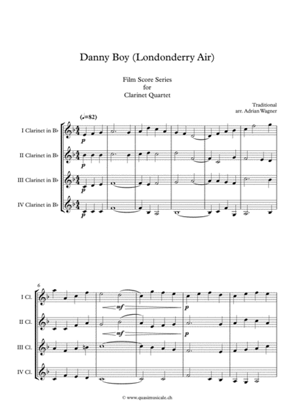 Brassed Off "Danny Boy (Londonderry Air)" Clarinet Quartet arr. Adrian Wagner image number null