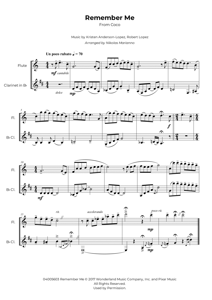 Remember Me (lullaby) Remember Me (lullaby) Woodwind Duet scores gallery preview page 1