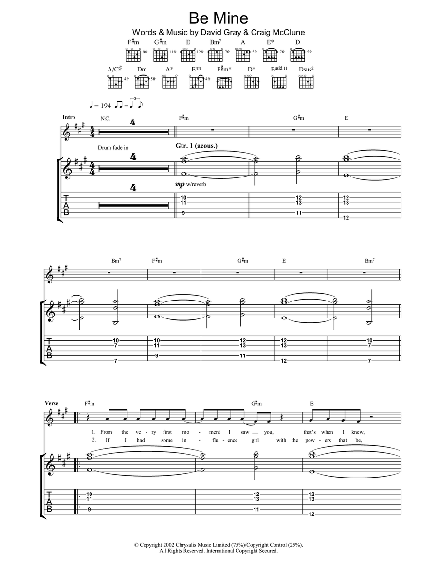 Be Mine Be Mine Acoustic Guitar scores gallery preview page 1