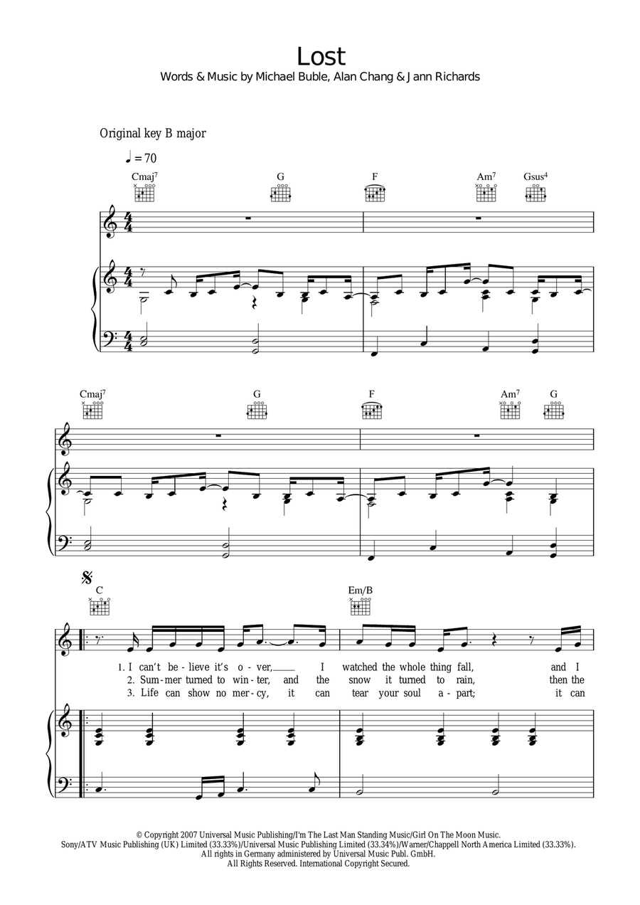 Lost Lost Piano, Vocal scores gallery preview page 1