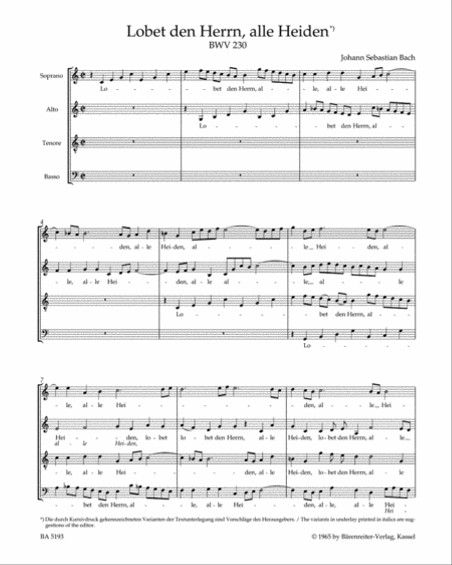 Lobet den Herrn, alle Heiden, BWV 230 4-Part scores gallery preview page 2