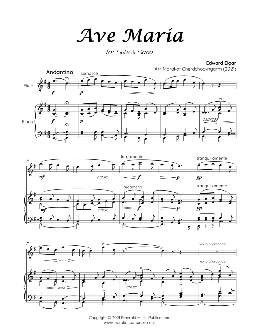 AVE MARIA ELGAR for Flute & Piano Small Ensemble scores gallery preview page 1