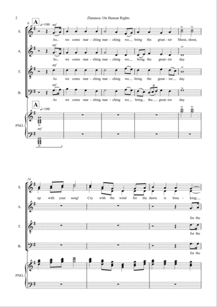 ON HUMAN RIGHTS (1) for SATB choir and Piano 4-Part scores gallery preview page 2