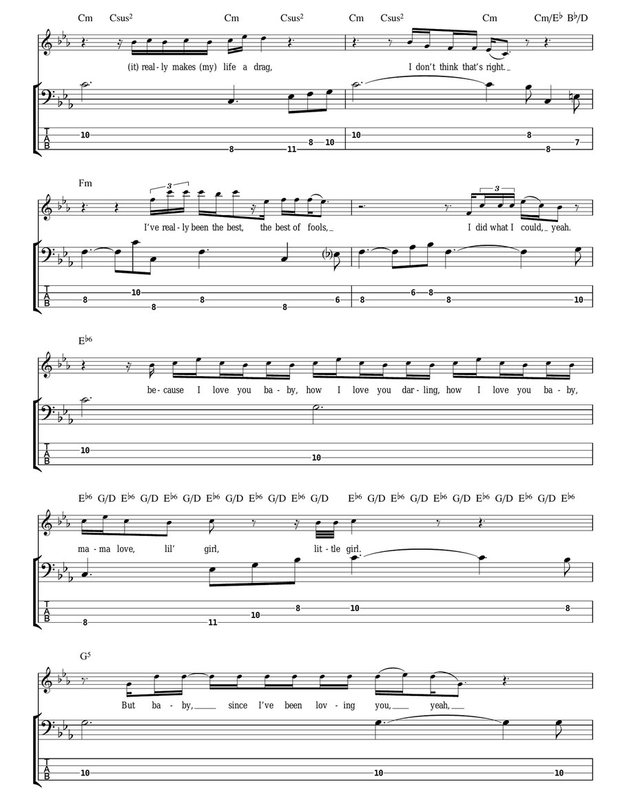 Since I've Been Loving You Bass Guitar Tablature scores gallery preview page 2