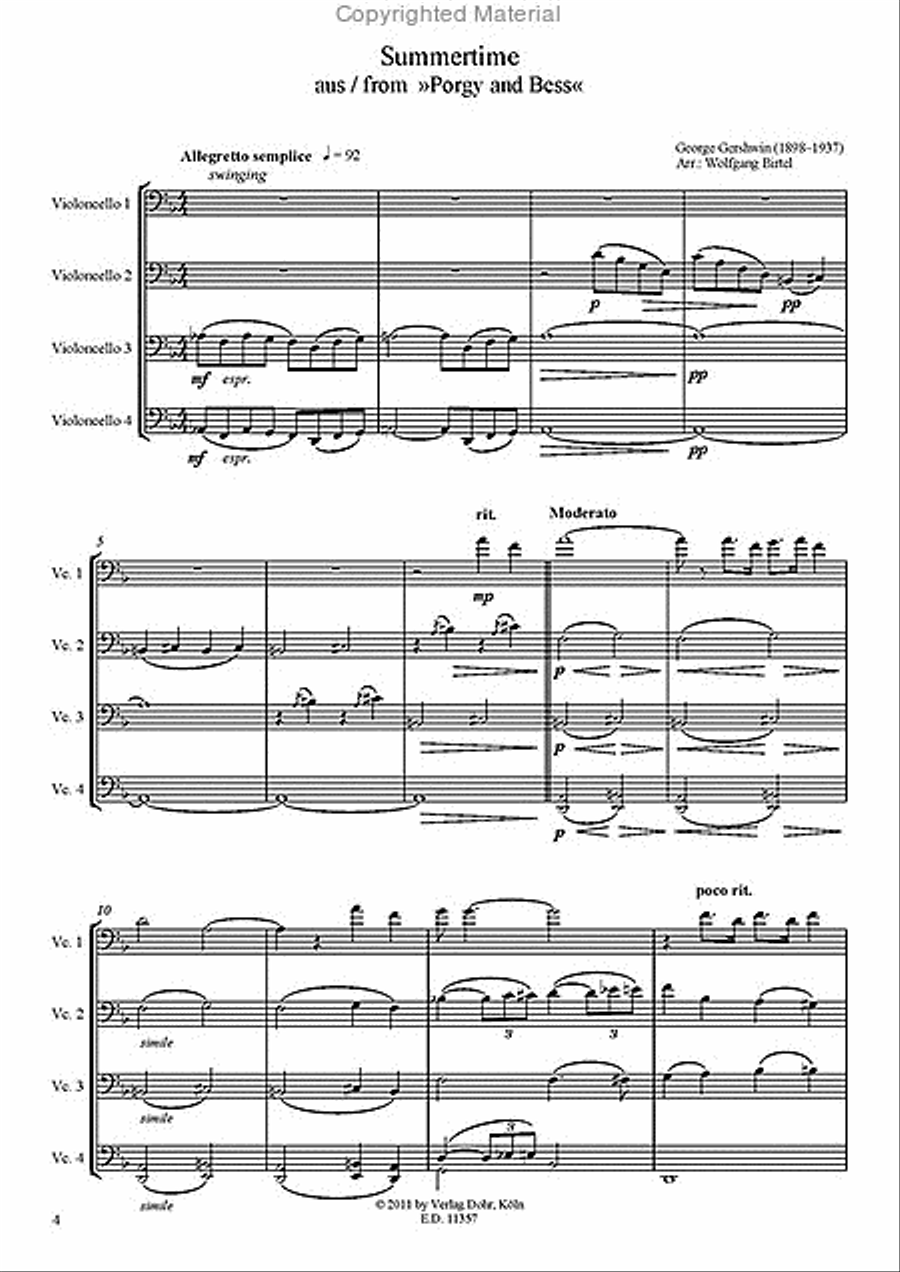 Summertime für vier Violoncelli -aus 