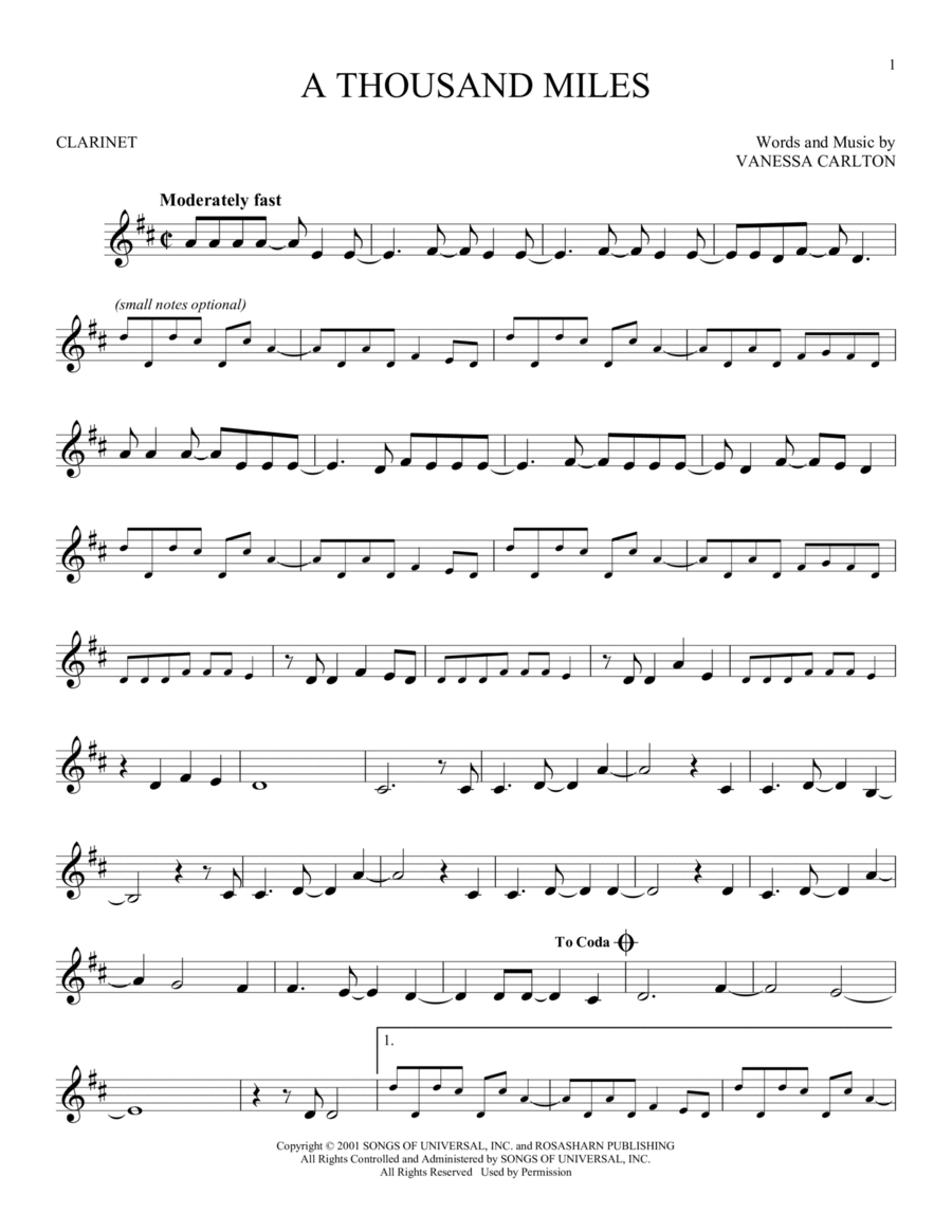 A Thousand Miles A Thousand Miles Clarinet Solo scores gallery preview page 1