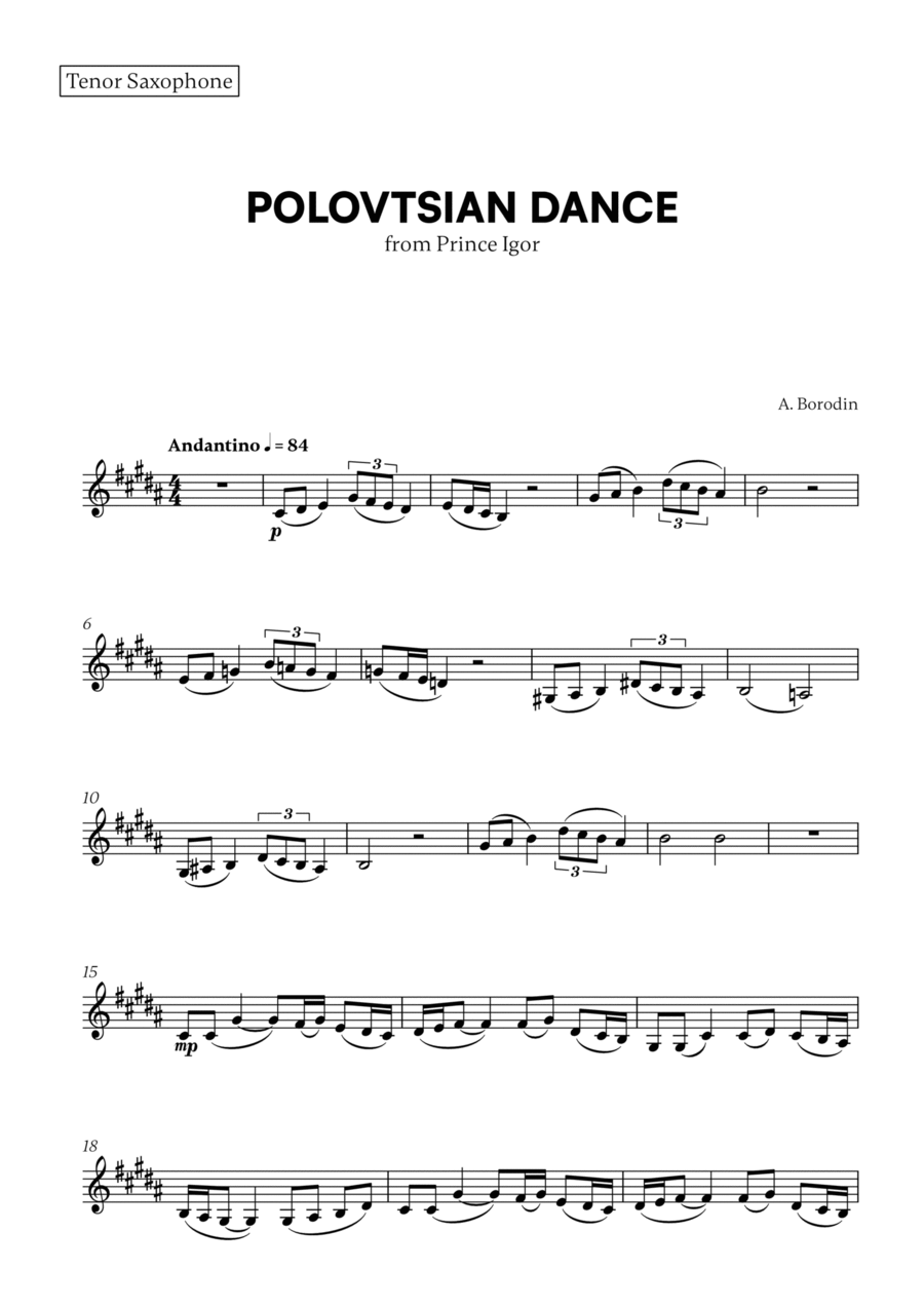 Polovtsian Dance (from Prince Igor) (for Tenor Saxophone) Tenor Saxophone scores gallery preview page 1