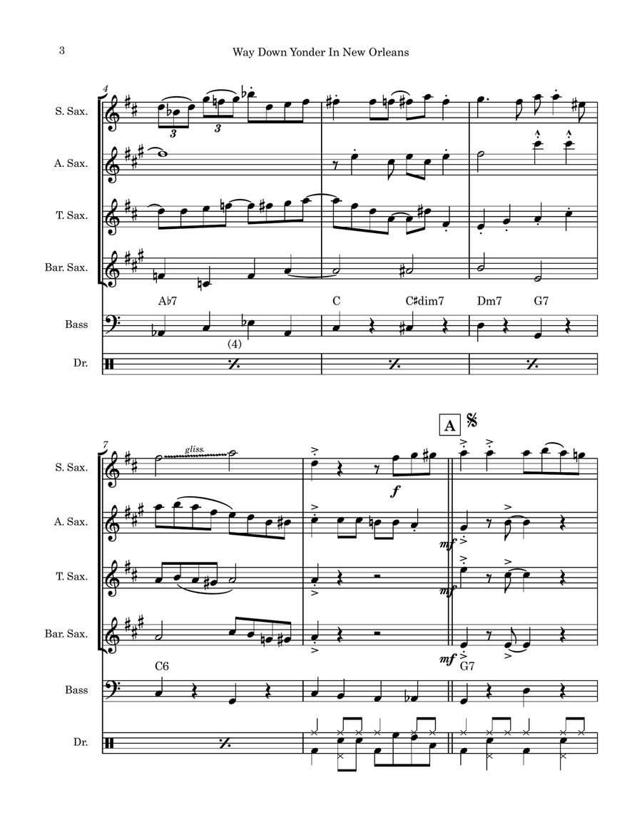 Way Down Yonder In New Orleans (Saxophone Quartet) Saxophone Quartet scores gallery preview page 3