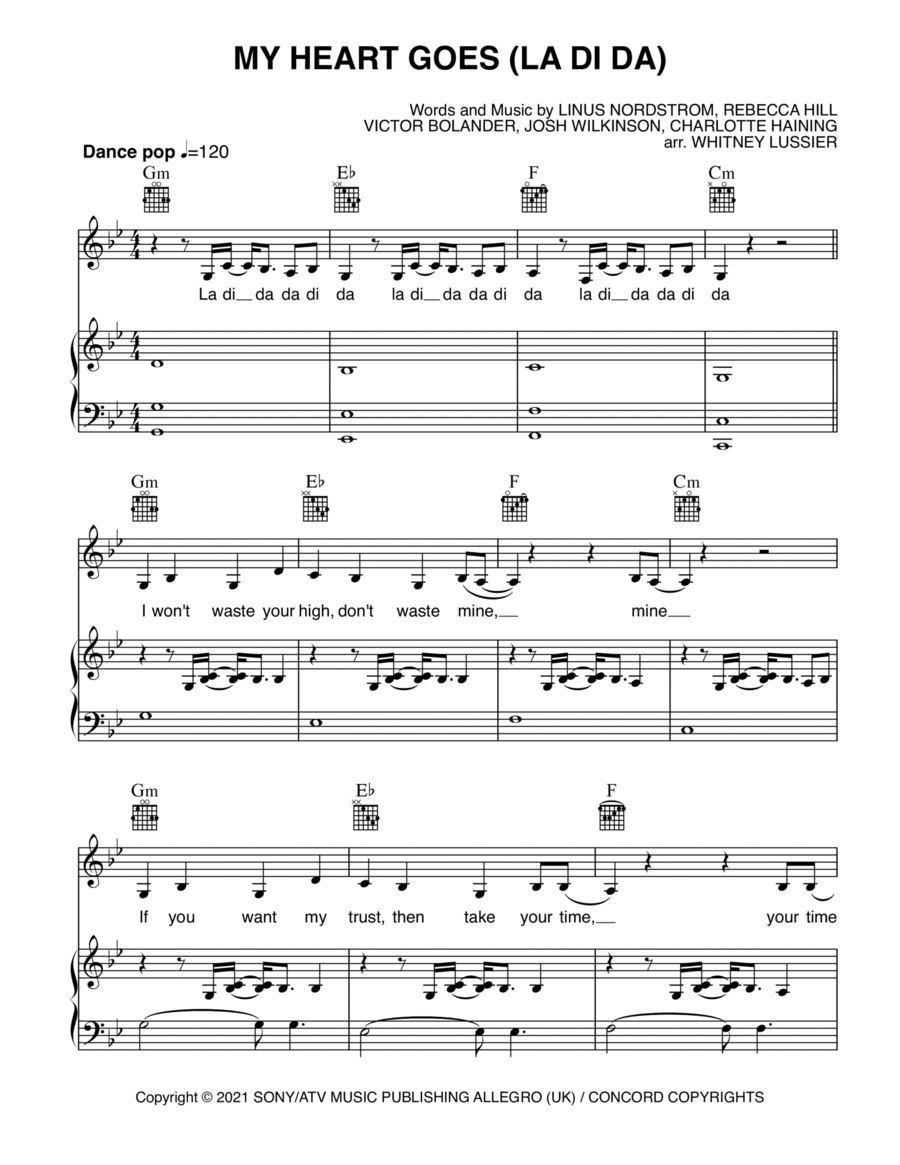 My Heart Goes (ladida) Piano, Vocal, Guitar scores gallery preview page 1