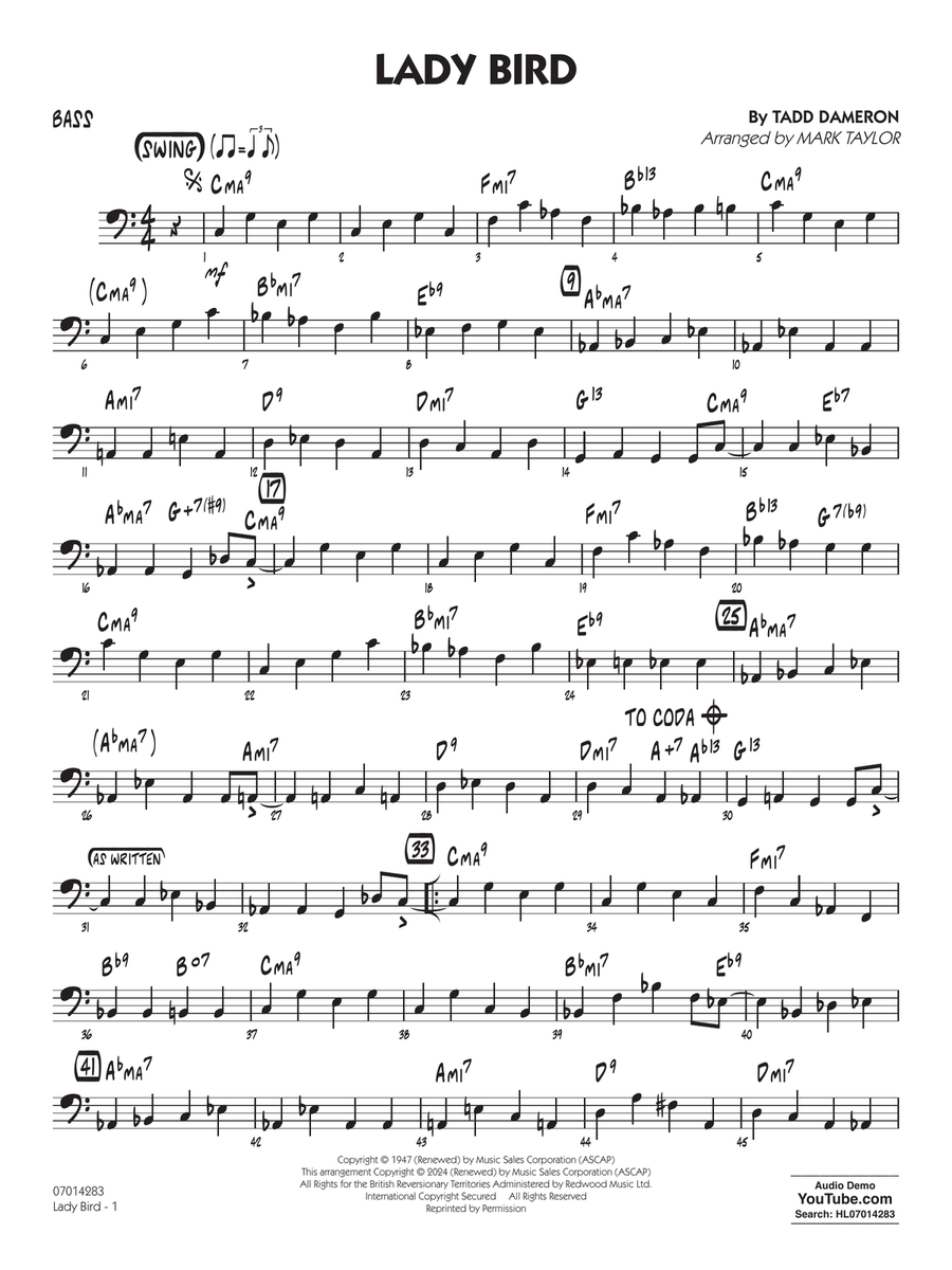 Lady Bird (arr. Mark Taylor) - Bass