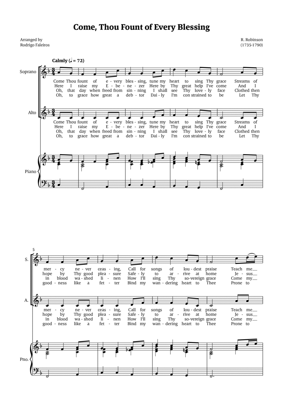 Come Thou Fount of Every Blessing SA scores gallery preview page 1