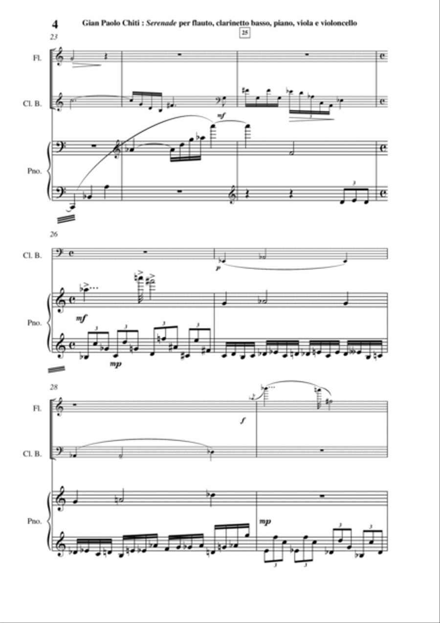 Gian Paolo Chiti: Serenade for Flute, bass clarinet, viola, violoncello and piano Small Ensemble scores gallery preview page 4