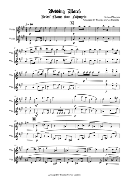 Richard Wagner - Bridal Chorus (Wedding March) for Violin Duet image number null