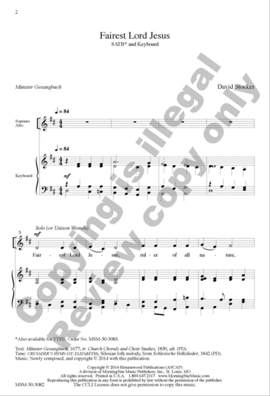 Fairest Lord Jesus 4-Part scores gallery preview page 2