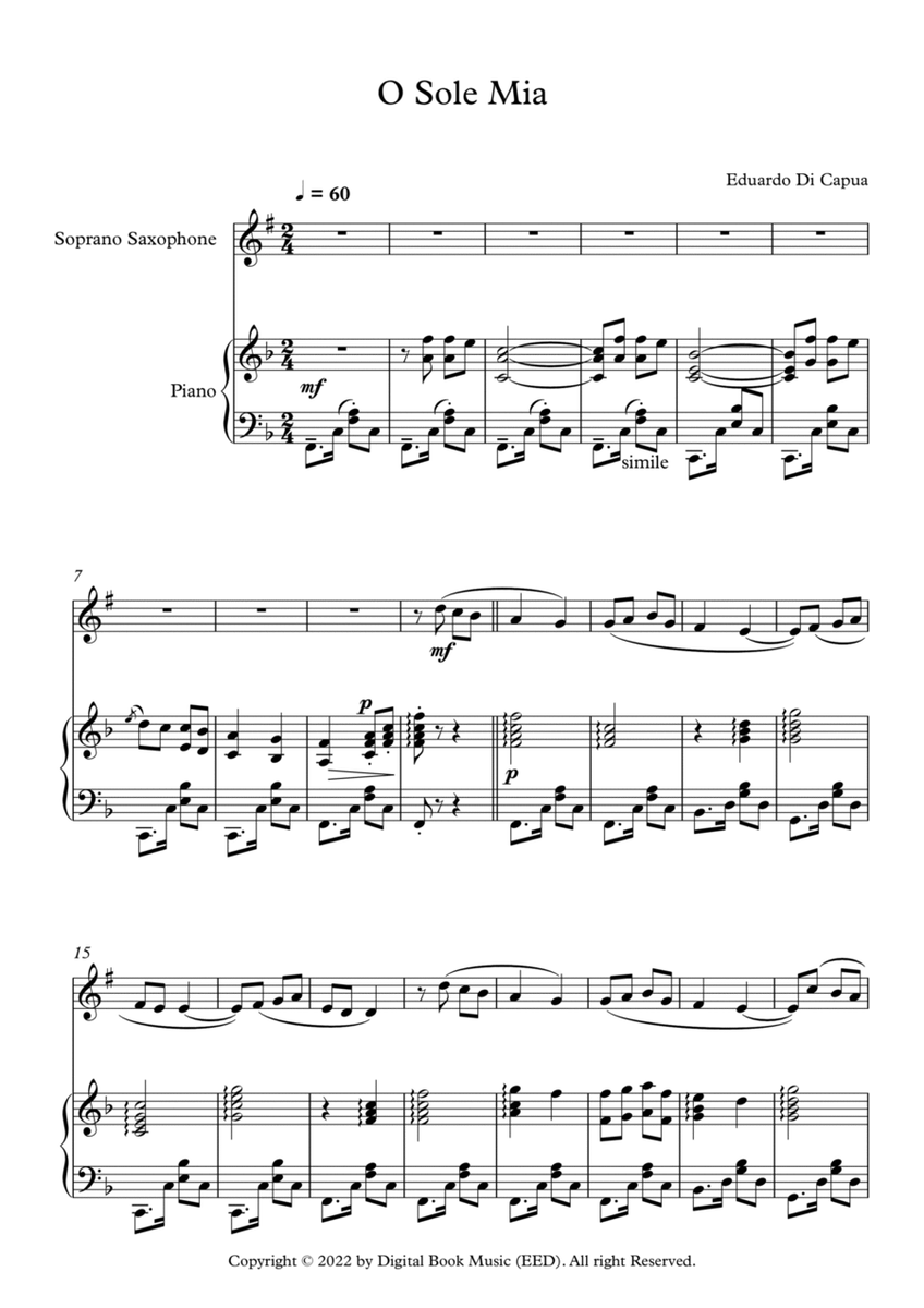 O Sole Mio - Eduardo Di Capua (Soprano Sax + Piano) image number null