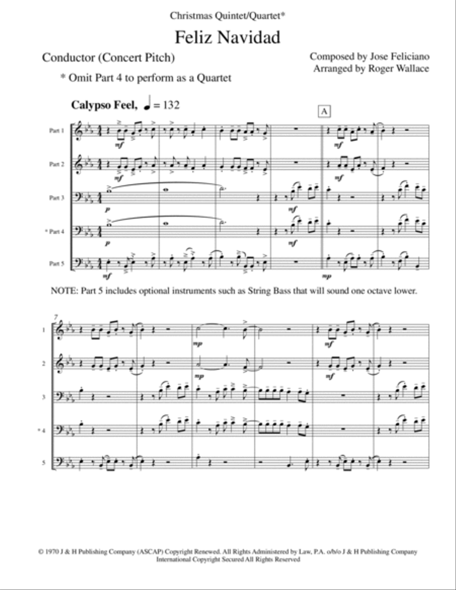 Feliz Navidad Brass Quartet scores gallery preview page 2
