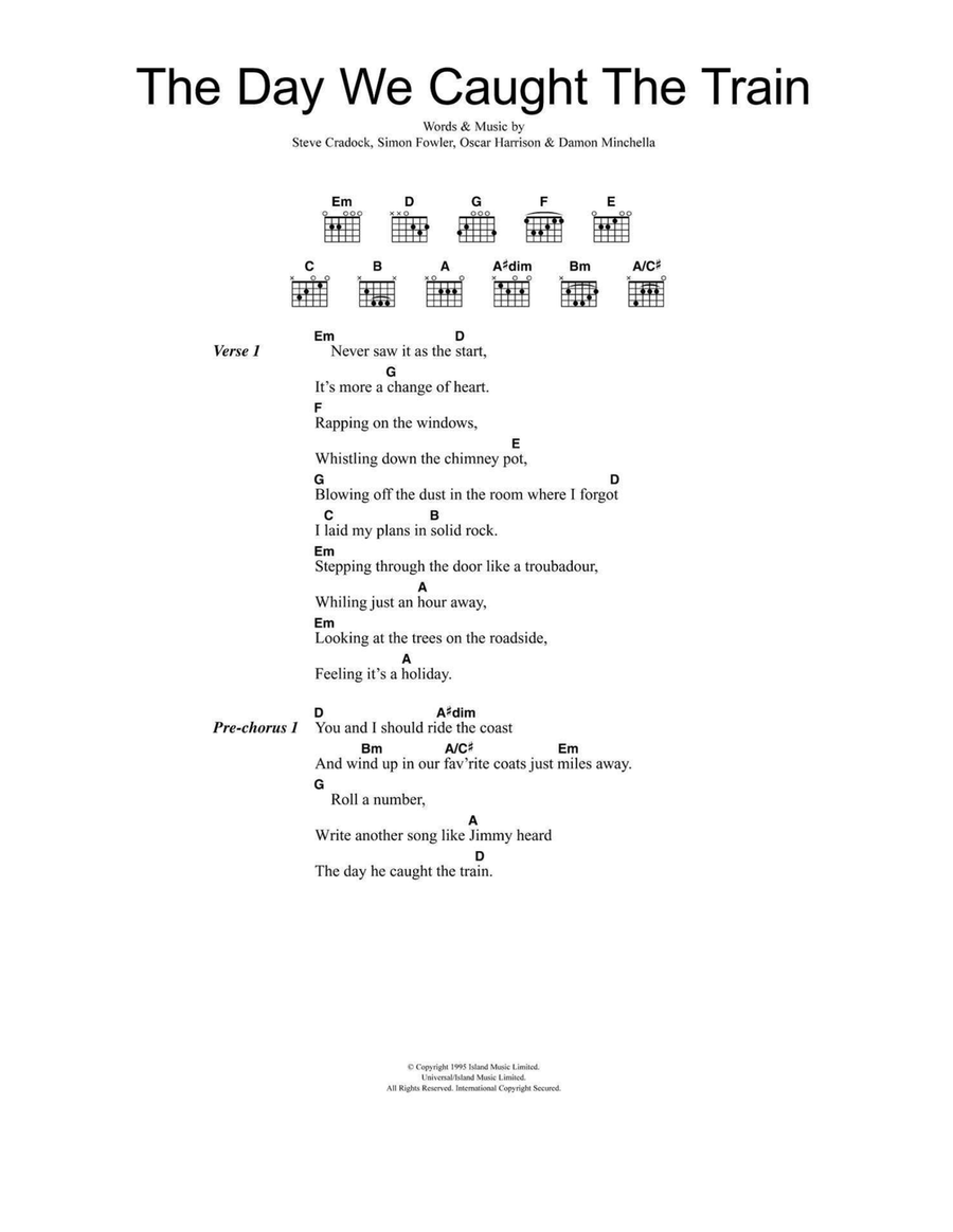 The Day We Caught The Train Easy Guitar scores gallery preview page 1