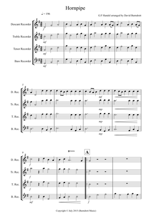 Hornpipe from Handel's Water Music for Recorder Quartet