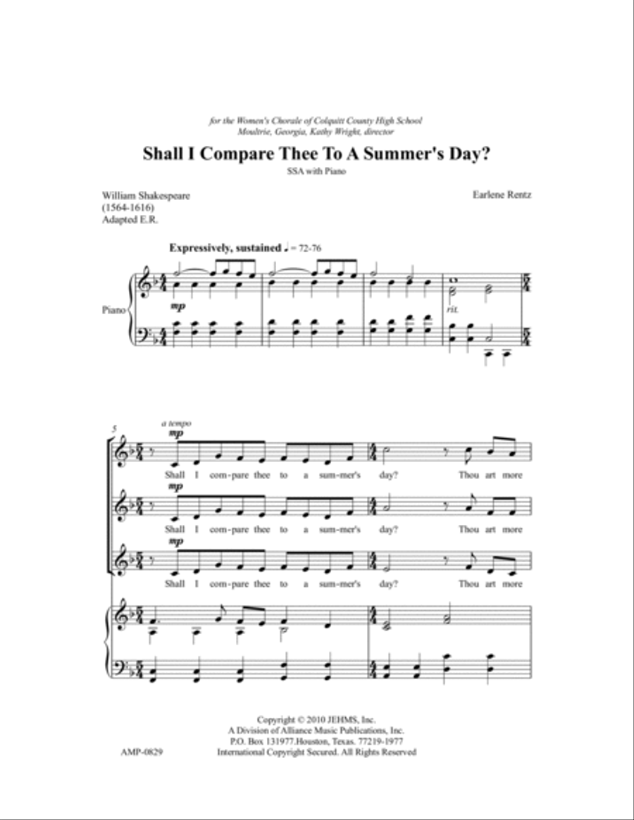 Shall I Compare Thee to a Summer's Day SSA scores gallery preview page 6