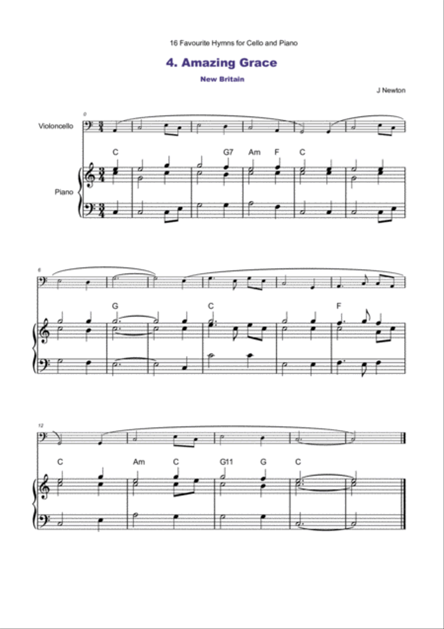 16 Favourite Hymns Vol.1 for Cello and Piano Piano scores gallery preview page 6