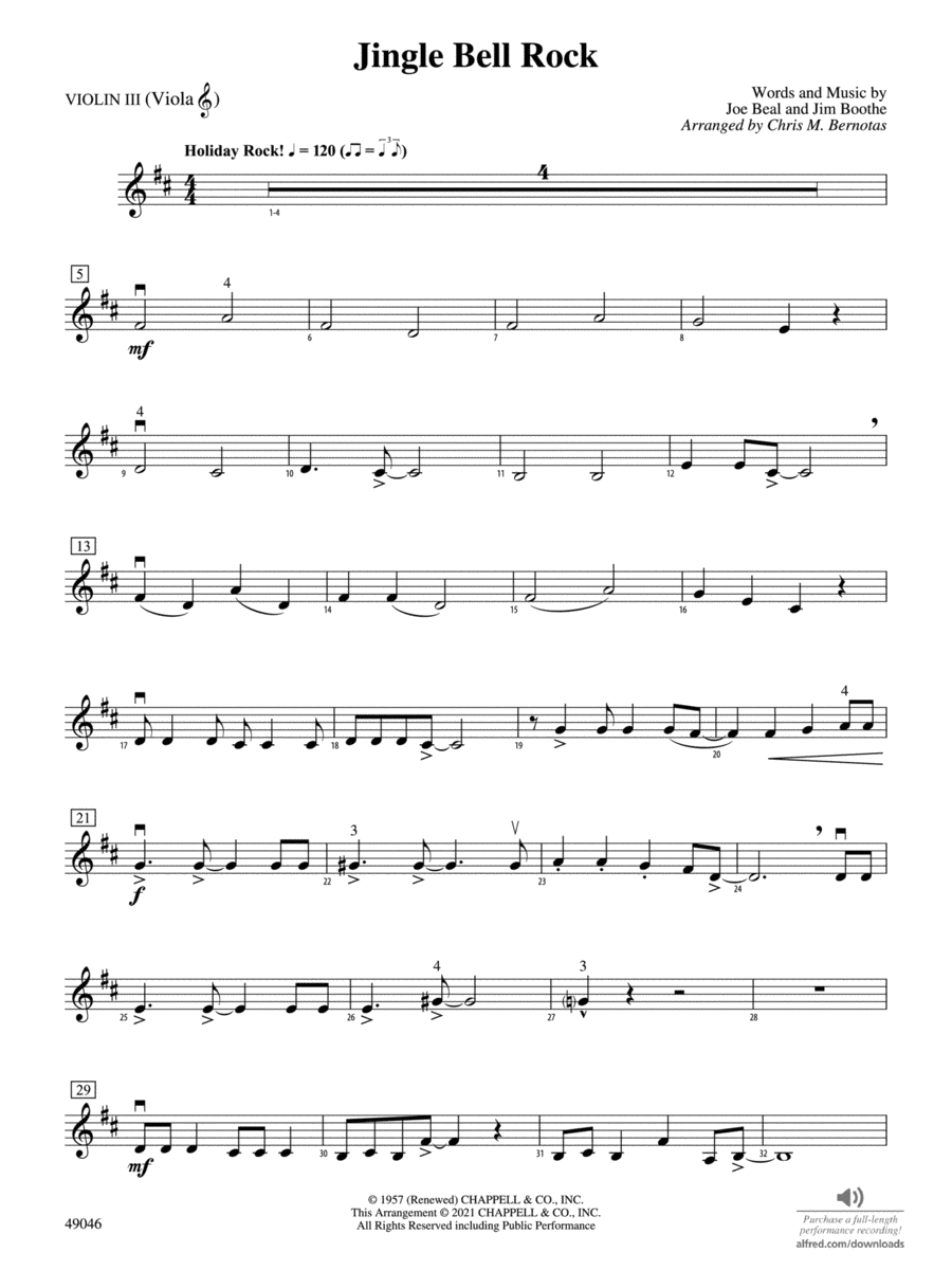 Jingle Bell Rock: 3rd Violin (Viola [TC]) String Orchestra scores gallery preview page 1