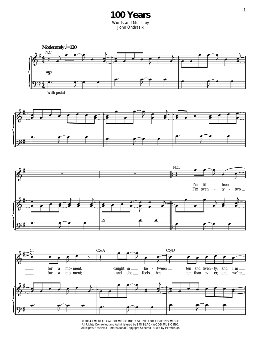 100 Years Piano, Vocal scores gallery preview page 1