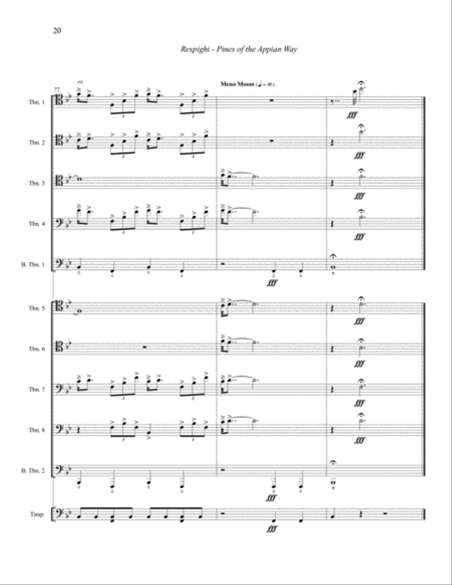 Pines of the Appian Way from Pines of Rome for 10 Trombones & Timpani Trombone scores gallery preview page 6