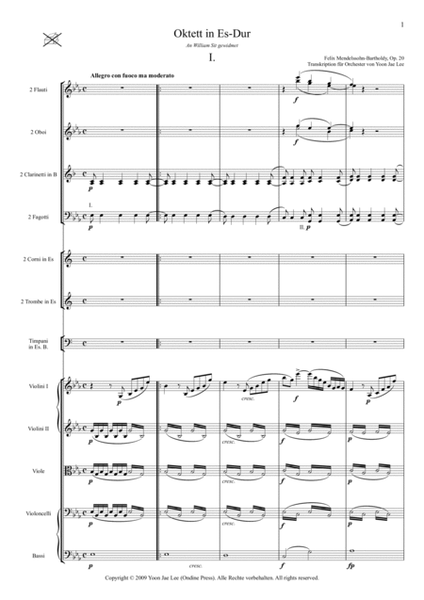 Mendelssohn: Octet in E Flat Major, Op. 20, Transcription for full orchestra by Yoon Jae Lee, Full S image number null