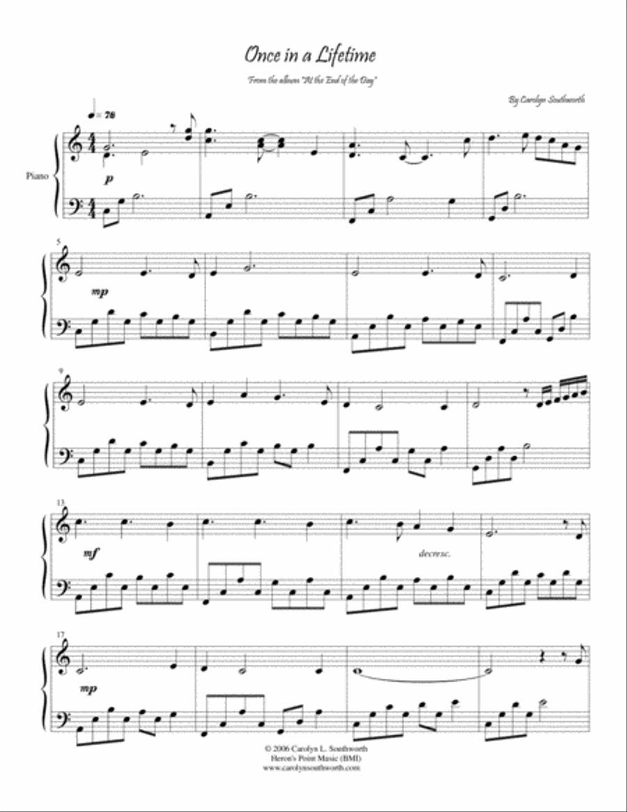 Once in a Lifetime Once in a Lifetime Piano Solo scores gallery preview page 1