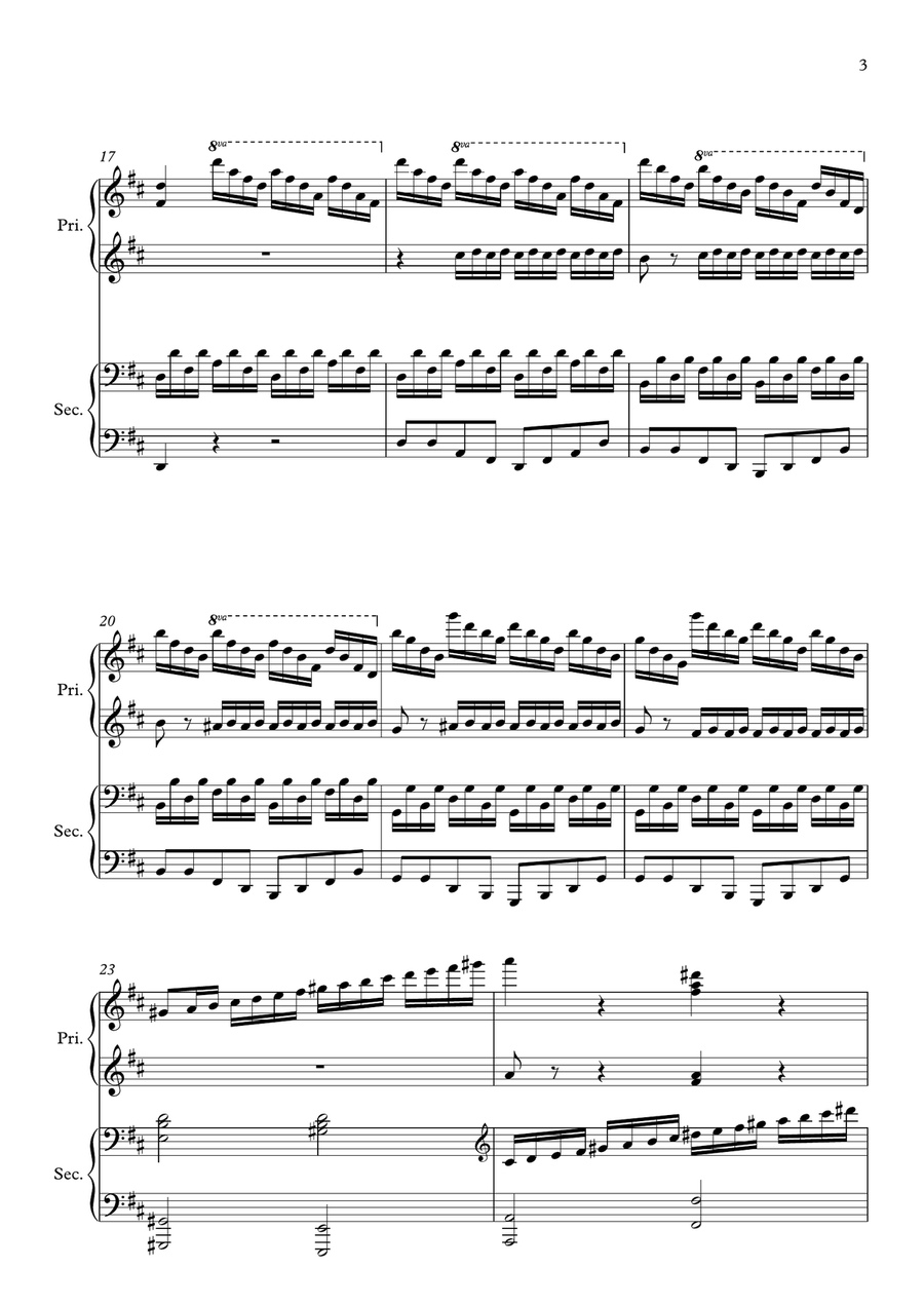Mozart Sonata in D, K. 448 for 2 Pianos (1st movement) Arranged for 1 piano-4 hands by Philip Kim 1 Piano, 4-Hands scores gallery preview page 4
