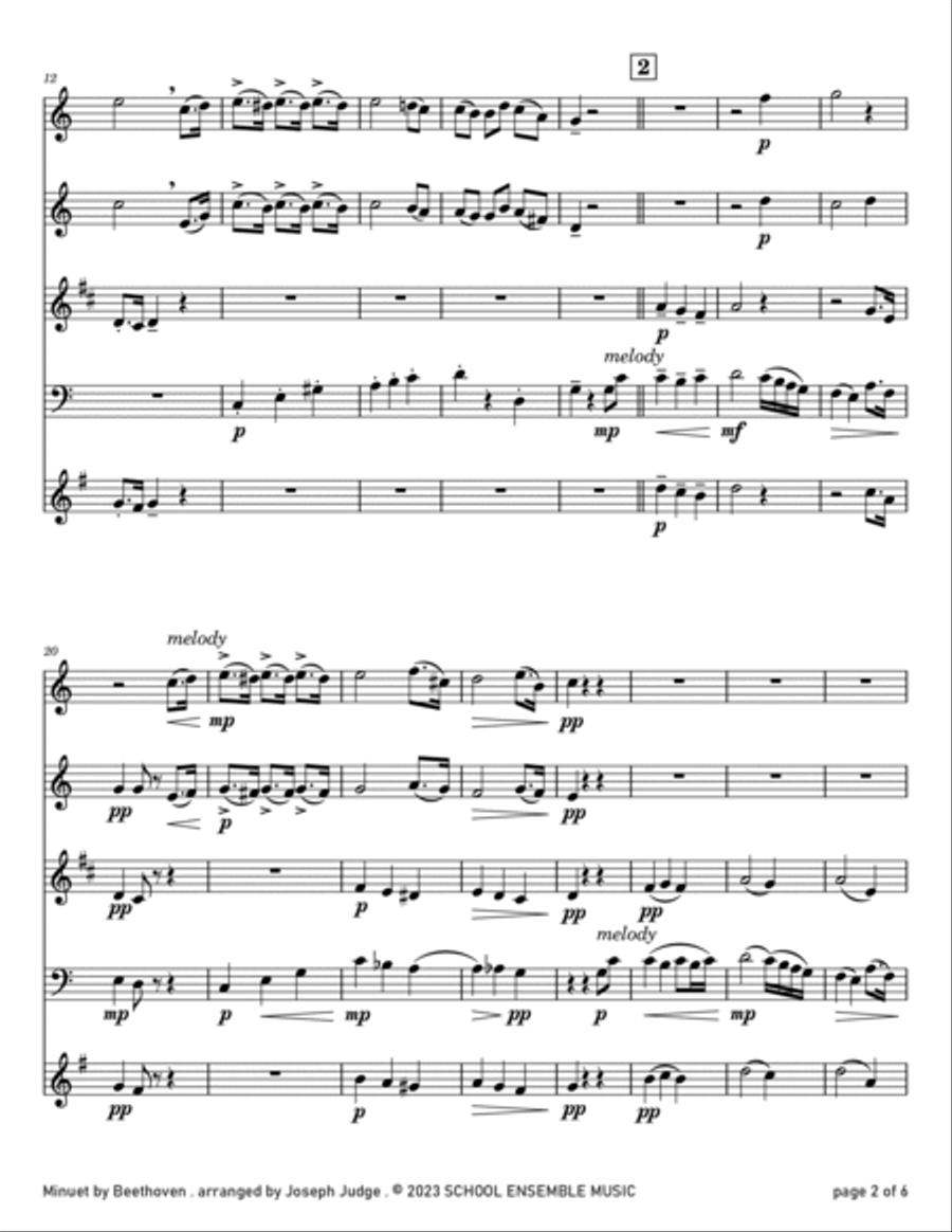 Minuet by Beethoven for Woodwind Quartet in Schools Woodwind Quartet scores gallery preview page 2