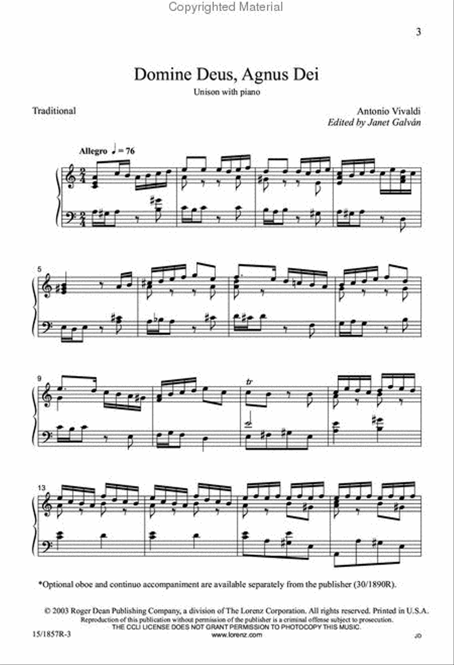 Domine Deus, Agnus Dei Domine Deus, Agnus Dei Unison Choir scores gallery preview page 3