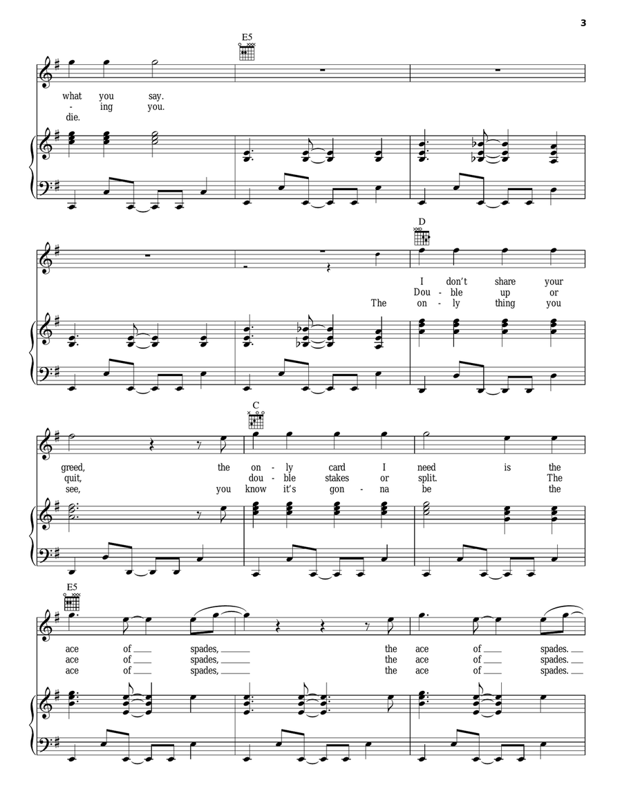 Ace Of Spades Ace Of Spades Piano, Vocal, Guitar scores gallery preview page 3