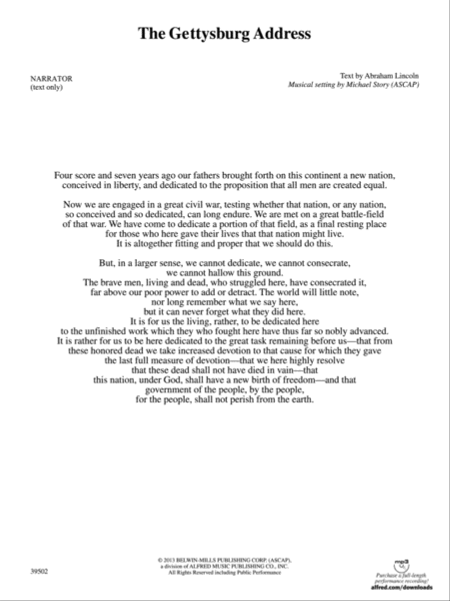 The Gettysburg Address: Narrator Text Only Concert Band scores gallery preview page 1