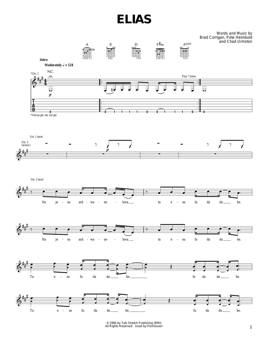 Elias Elias Guitar Tablature scores gallery preview page 1