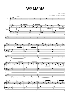Bach / Gounod Ave Maria in A major • contralto sheet music with piano accompaniment