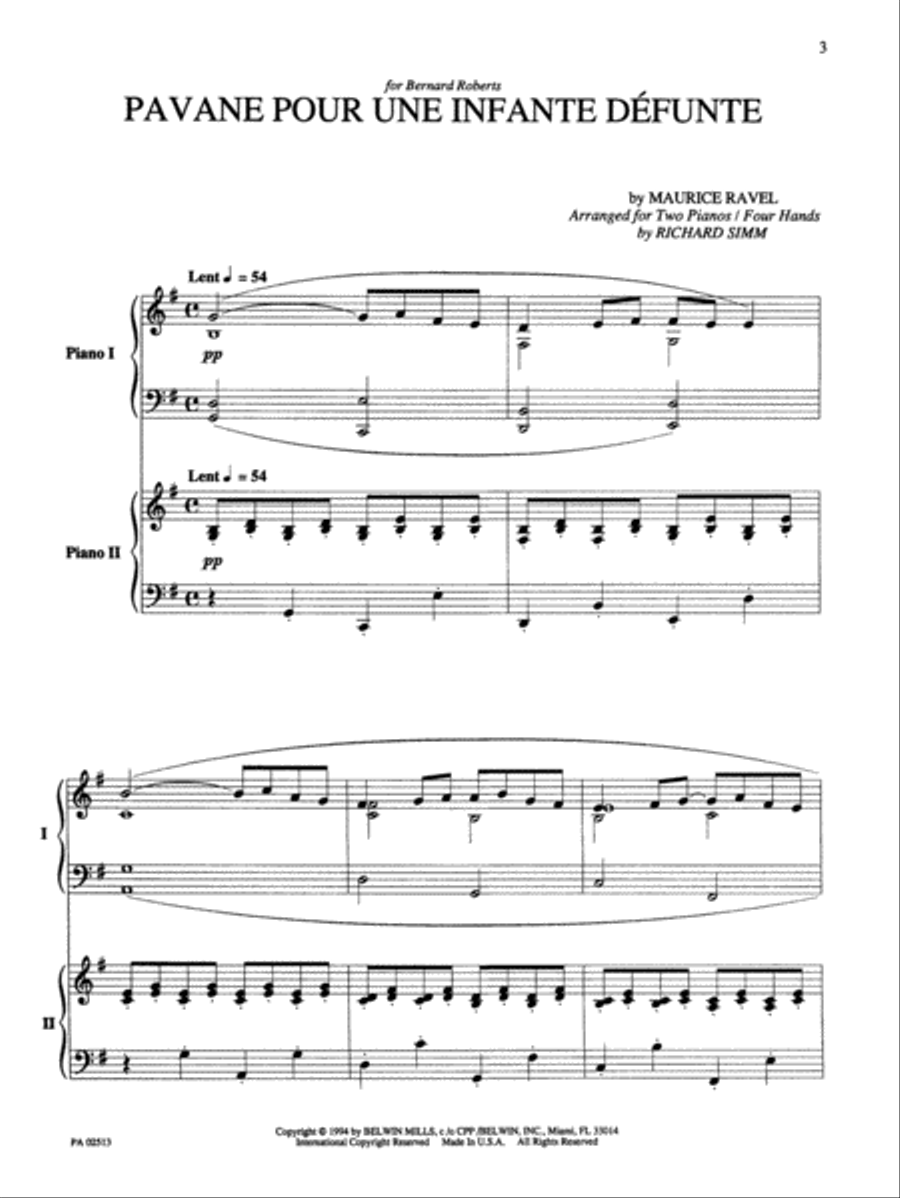 Pavane Pour une Infante Defunte - Piano Duo (2 Pianos, 4 Hands) Piano Duet scores gallery preview page 2
