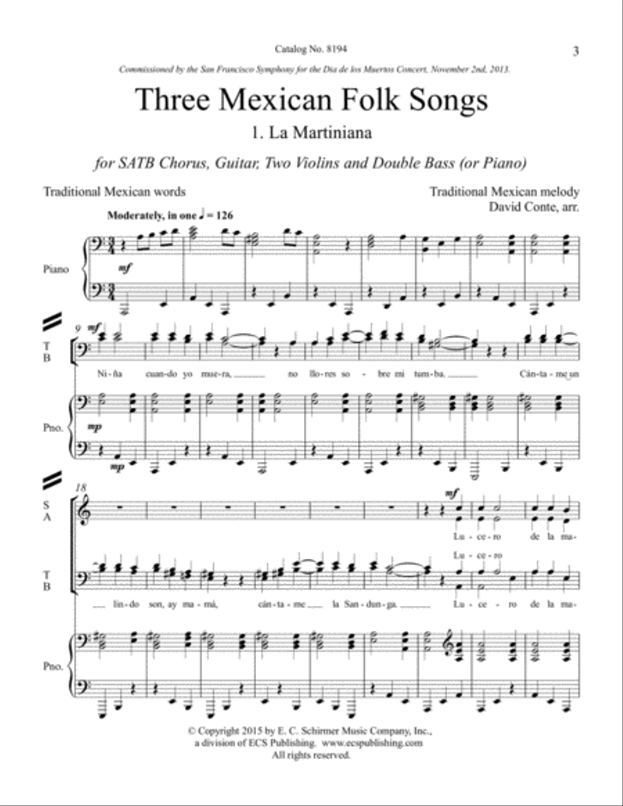 Three Mexican Folk Songs (Downloadable Piano/Choral Score)