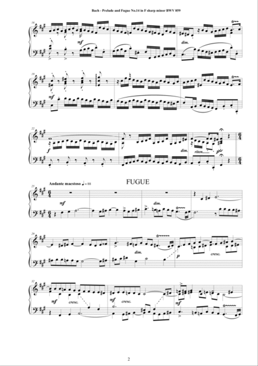 Bach - Prelude and Fugue No.14 in F sharp minor BWV 859 for Piano Piano Solo scores gallery preview page 2