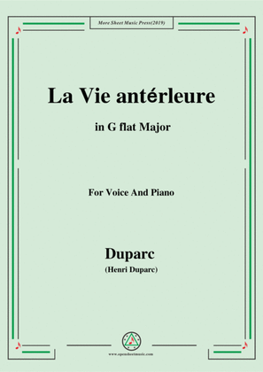 Book cover for Duparc-La Vie antérleure in G flat Major