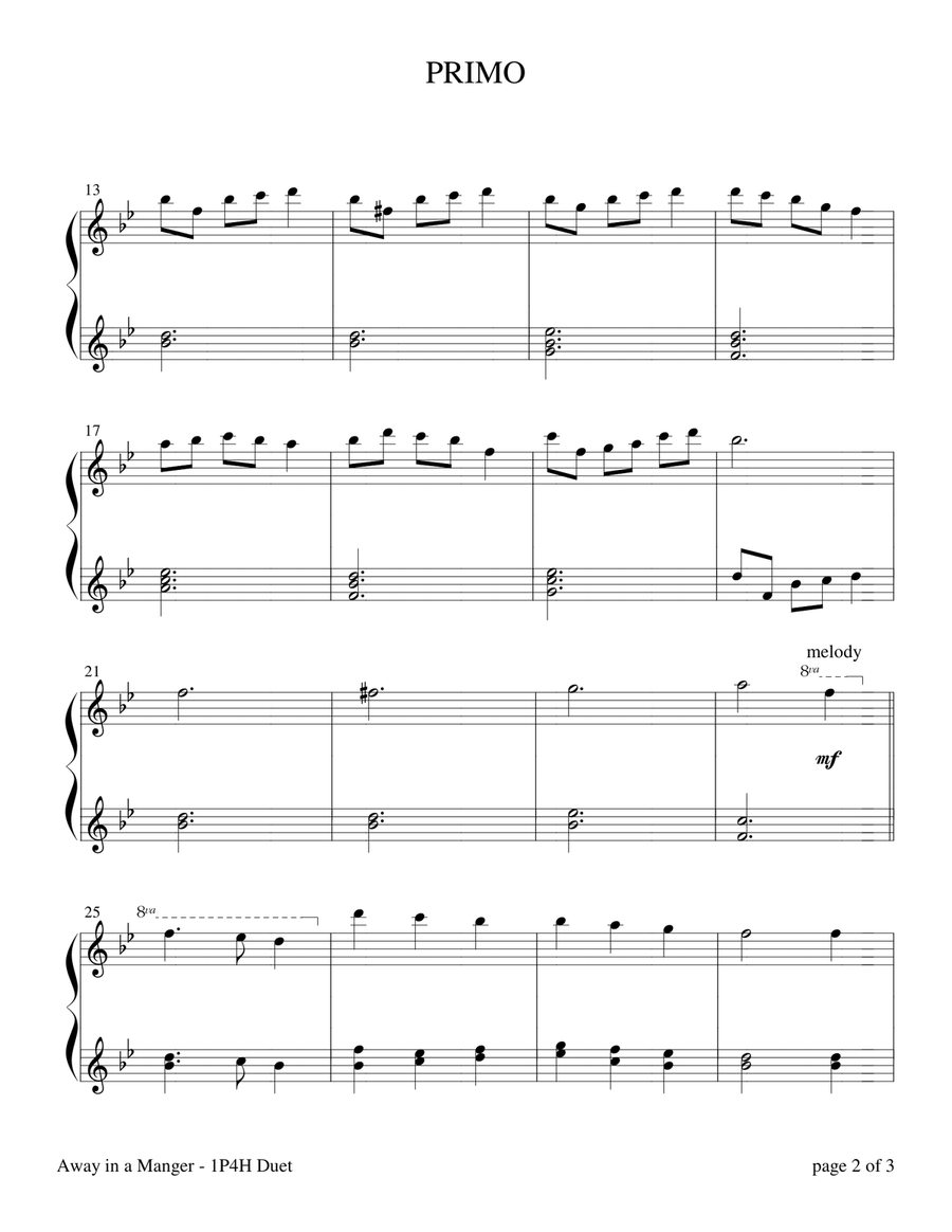 Away in a Manger (Early-Intermediate Piano Duet: 1 Piano, 4 Hands) Piano Method scores gallery preview page 3