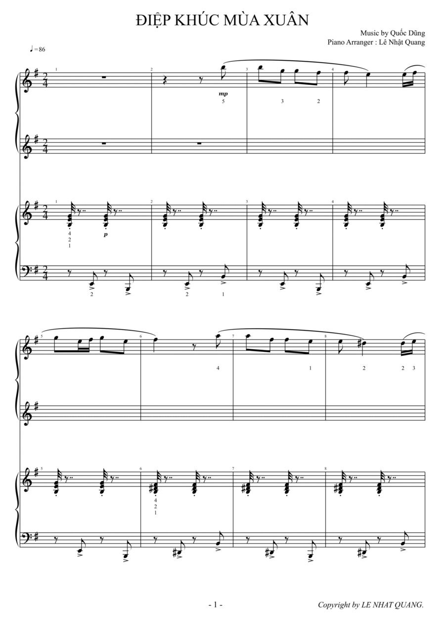 ĐIỆP KHÚC MÙA XUÂN 1 Piano, 4-Hands scores gallery preview page 1
