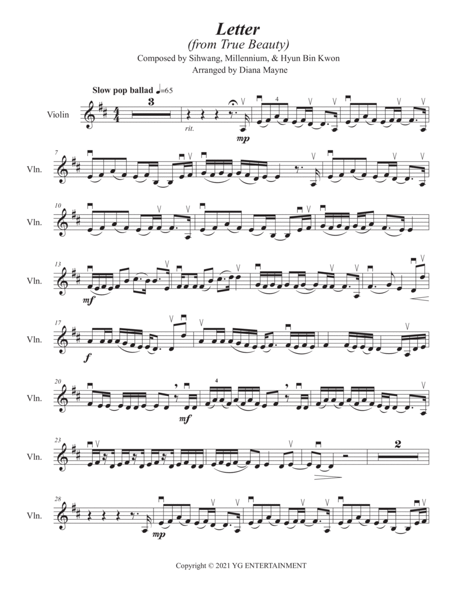Letter(true Beauty X Viini) Violin Solo scores gallery preview page 1