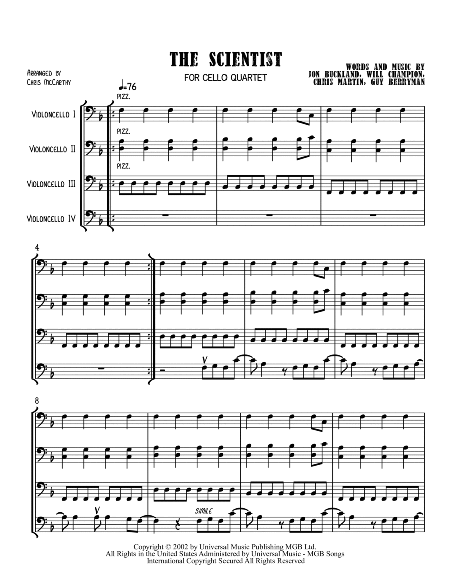 The Scientist Cello scores gallery preview page 1