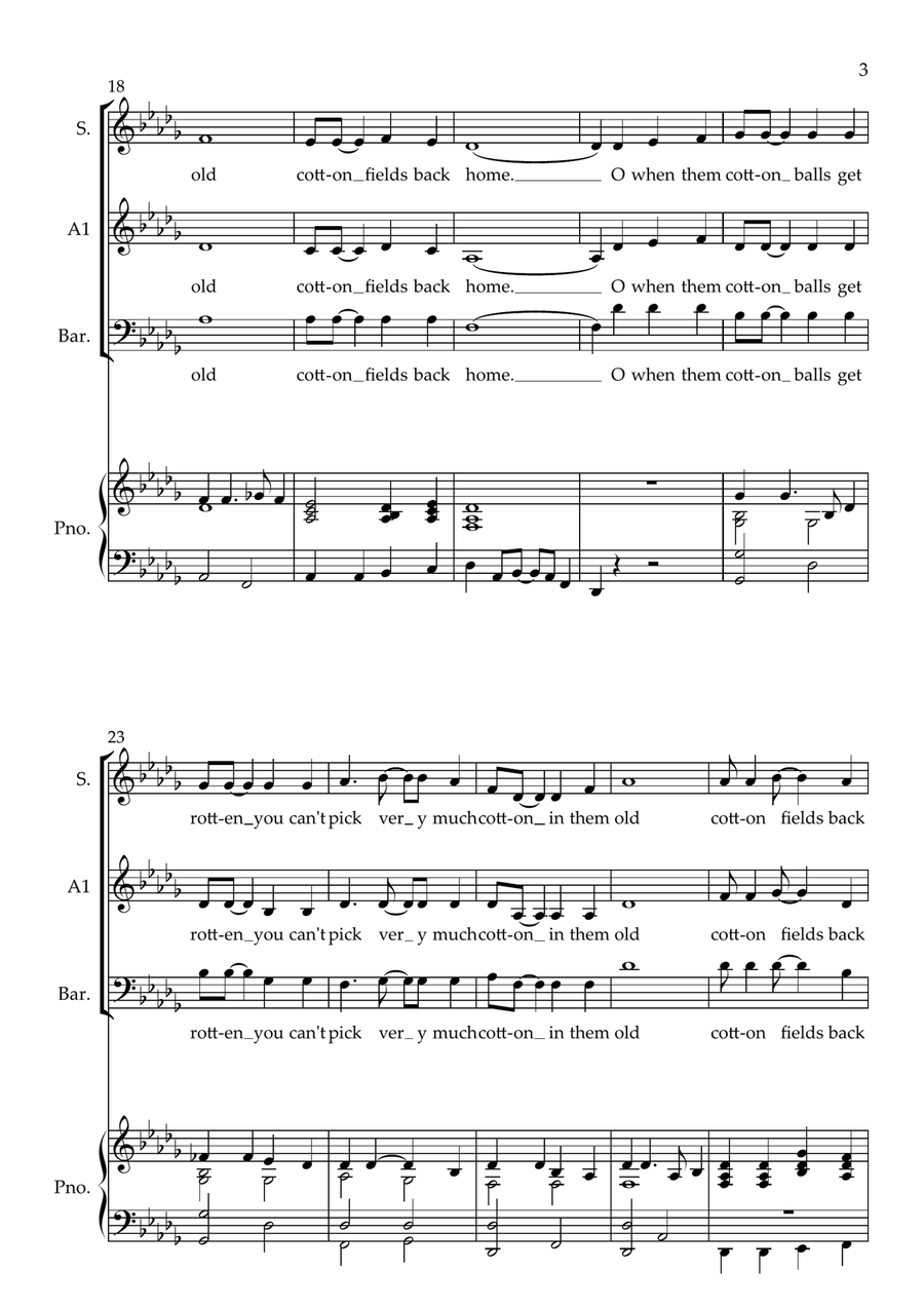 Cotton Fields (The Cotton Song) 3-Part scores gallery preview page 3