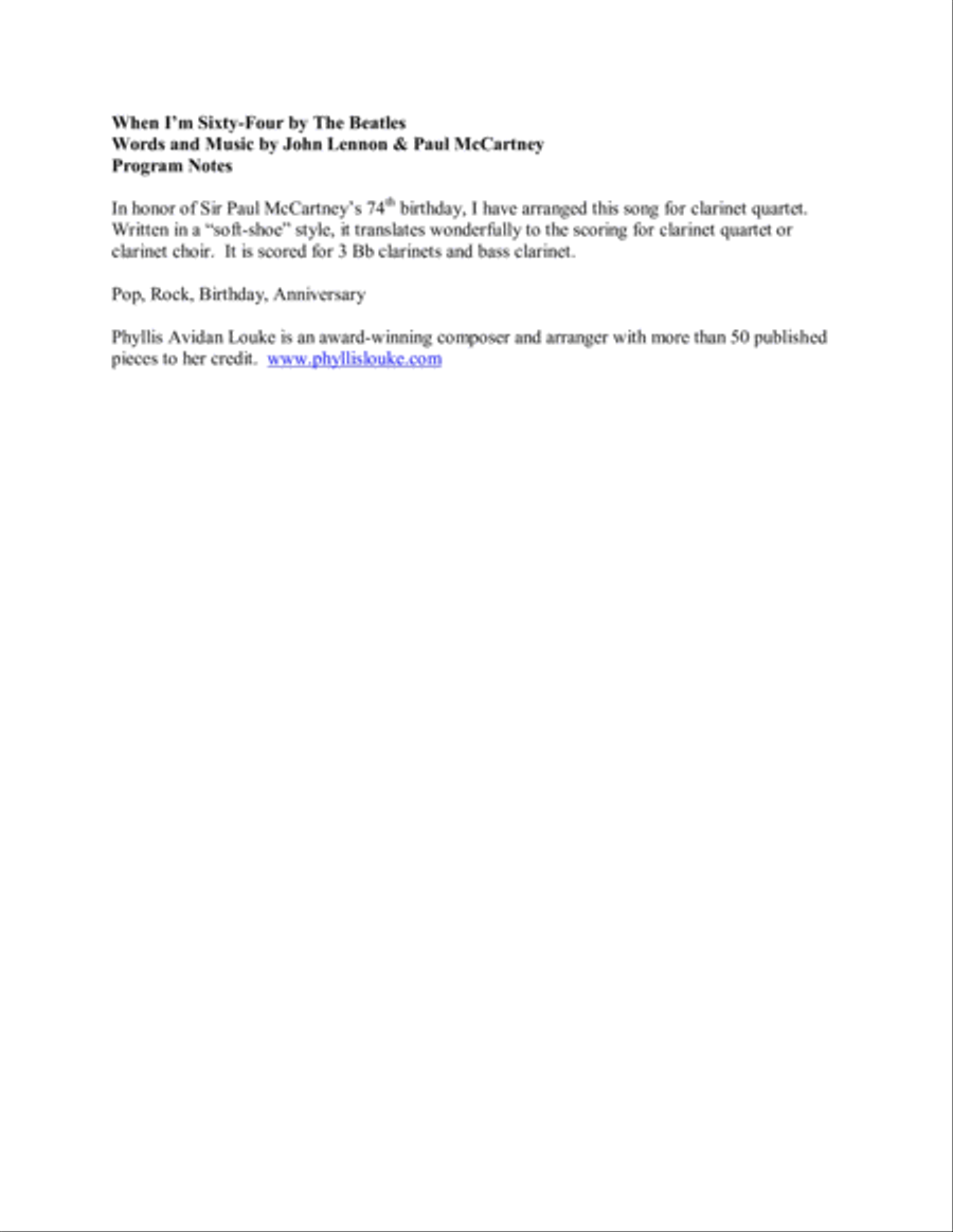 When I'm Sixty-Four Woodwind Quartet scores gallery preview page 2