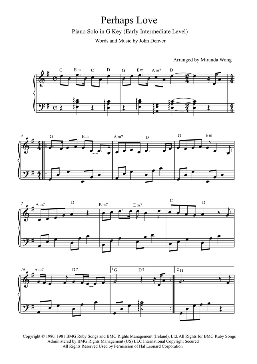 Perhaps Love Easy Piano scores gallery preview page 1