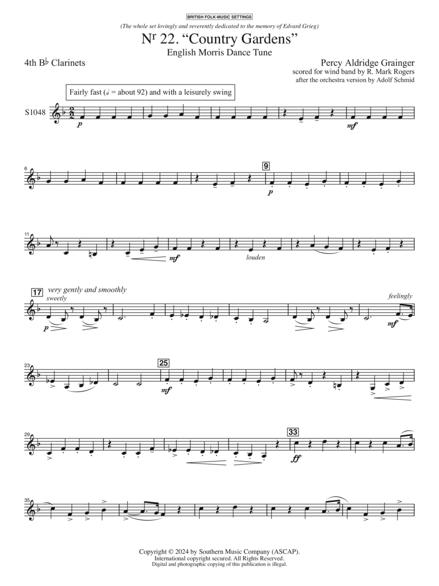 Country Gardens for Symphonic Band - Clarinet 4 Concert Band scores gallery preview page 1