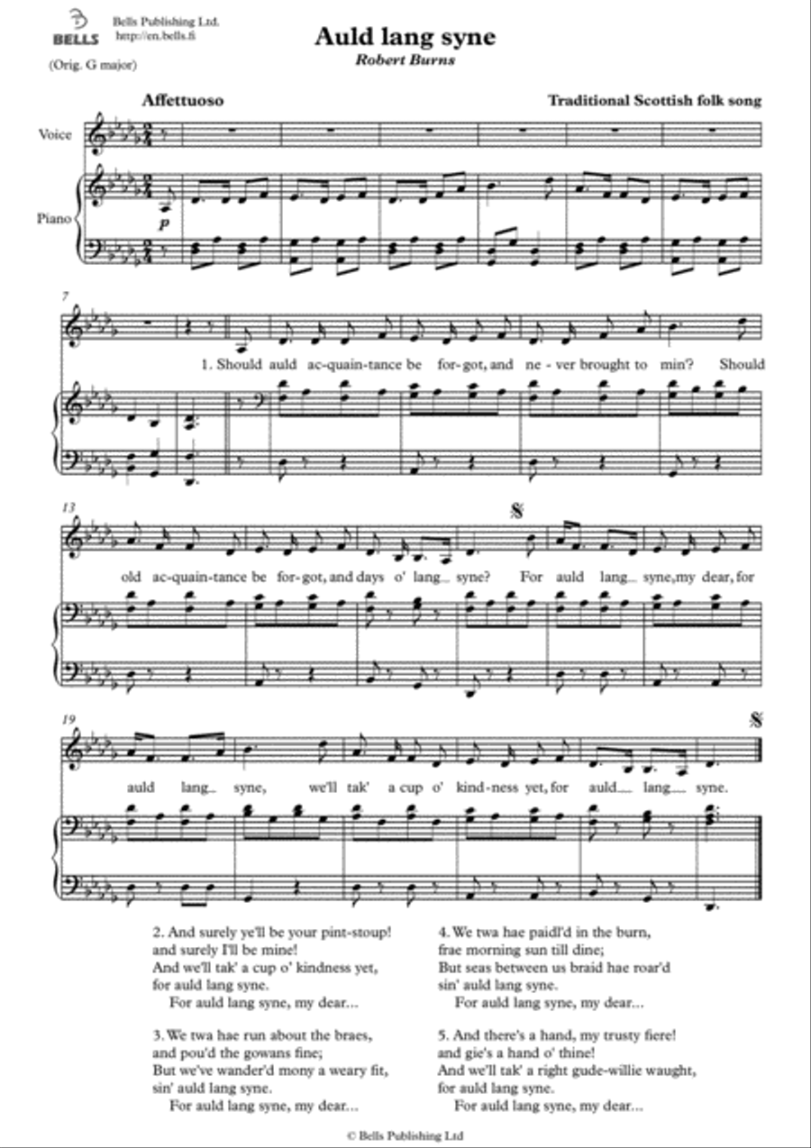Auld lang syne (Solo song) (D-flat Major) Voice Solo scores gallery preview page 1