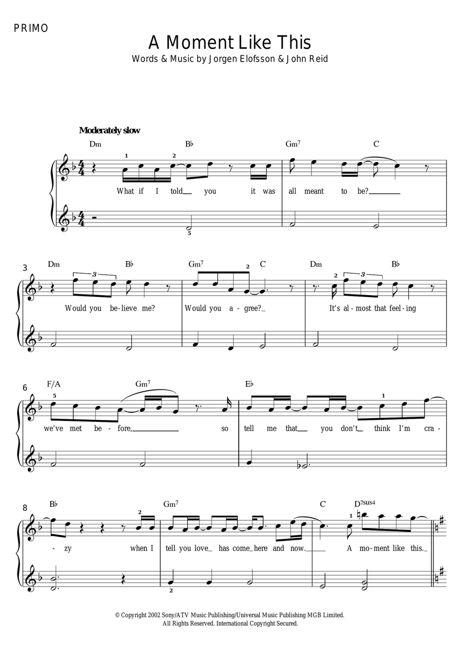 A Moment Like This A Moment Like This Piano Duet scores gallery preview page 1